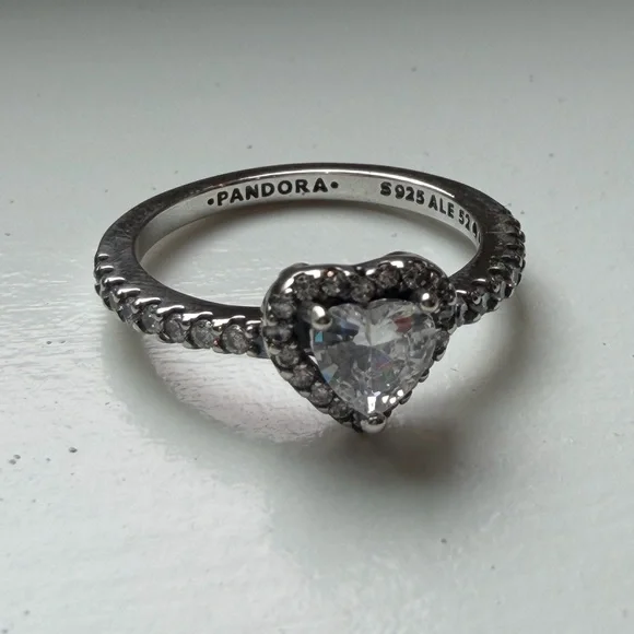 Pandora Silver Heart Ring with Clear Stones - Picture 2 of 4
